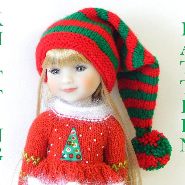 Knitting pattern Santa hat Christmas for dolls 14,15 inch fits dolls Ruby Red Fashion Friends Wellie Wisher gnome hat knitGlitter Girls