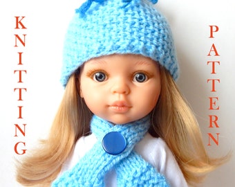 PDF, Knitting pattern to knit Dolls clothes to fit 12, 13 inch (32-33cm) doll and comprises of hat and scarf, Simple Knitting Pattern