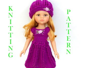 Knitting Pattern  dress " Lola" and hat Clothes dolls 13 inches Paola Reina Corolle  Les Cheries Little Darling Dianna Effner