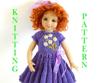 Knitting pattern PDF dress "Daisies" 13 inch Outfit dolls Paola Reina, Corolle 13, Antonio Juan, Dianna Effner, Maru Mini Pal, Minouche