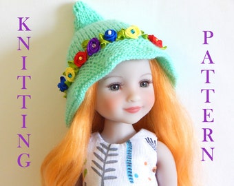 Knitting pattern  flower Fairy , witch's hat Halloween hat dolls 14,15 inch fits dolls Ruby Red Fashion Friends Wellie Wisher Glitter Girls