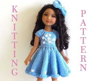 Knitting pattern PDF Outfit -"Annette" Dress and bow for dolls 14,14,5,15 inches Ruby Red Fashion Friends Wellie Wishers Glitter Girls