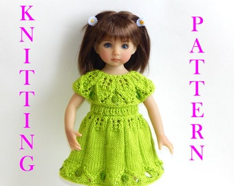 Knitting pattern dolls clothes to fit 13, 14 inch ( 32-35 cm ) doll PDF Dress "Vera" leaves pattern english