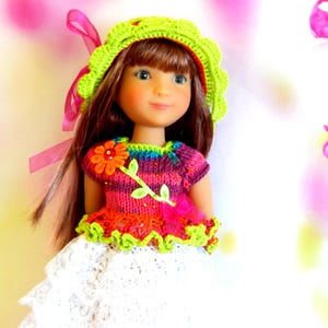 Handmade Knitted Doll Outfit: Top Hat & Lace Skirt - Fits 12&quot; Siblies Doll