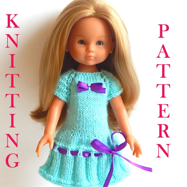 PDF knitting pattern to knit Dolls dress "Azure"  to fit 13, 14, 14,5 inch (34-36cm) doll Paola Reina clothes H4H doll Corolle Les Cheries