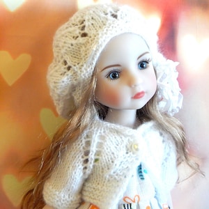 Doll Outfit: Handmade  Vest and Hat for Ruby Red Fashion Friends 14.5"Angora yarn white