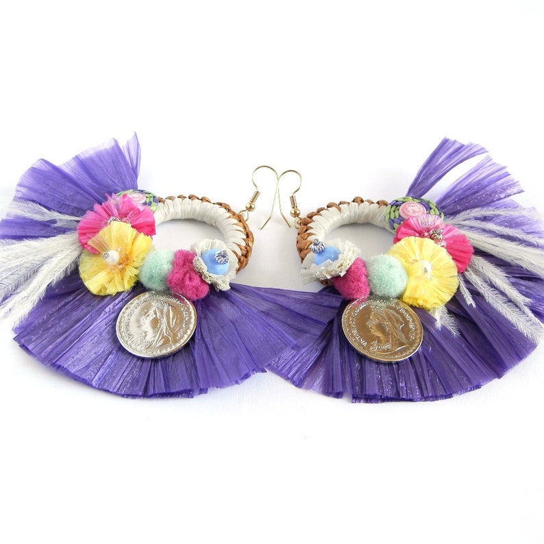 Handmade earrings Pendants of the summer 2018 Raffia Sea Jewels Superlight Model original Color Purple Fashion Style Summer