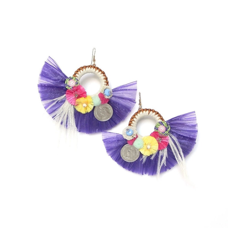 Handmade earrings Pendants of the summer 2018 Raffia Sea Jewels Superlight Model original Color Purple Fashion Style Summer