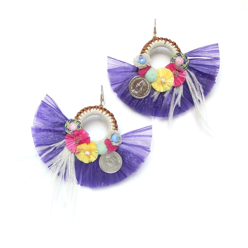 Handmade earrings Pendants of the summer 2018 Raffia Sea Jewels Superlight Model original Color Purple Fashion Style Summer
