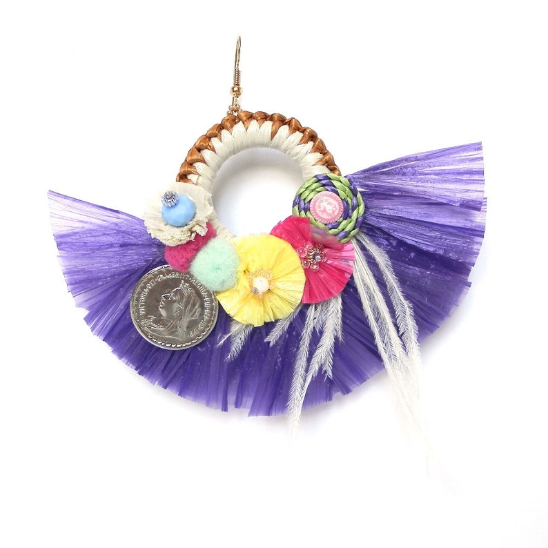 Handmade earrings Pendants of the summer 2018 Raffia Sea Jewels Superlight Model original Color Purple Fashion Style Summer