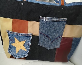 Patchwork bag in assorted jeans and leather