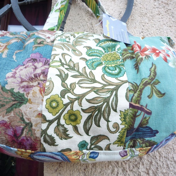 Cotton print patchwork handbag