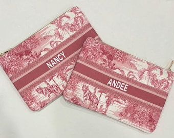 Custom Toile Canvas Pouch: Personalized Zippered Gift