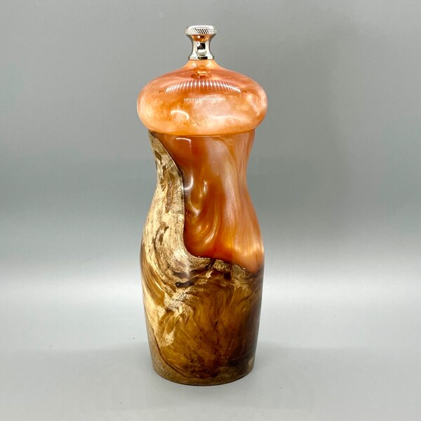 Maple and peach resin peppermill/pepper grinder