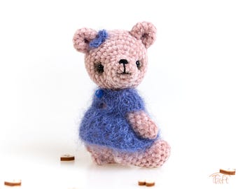 Handmade Miniature Teddy Bear: Mohair Silk Dress, Collectible Plush Toy