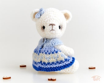 Miniature Teddy Bear Adeline: Jointed Plush Toy in Alpaca Wool Dress