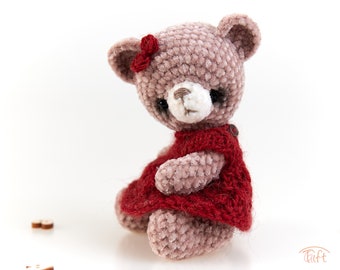 Miniature Teddy Bear Zora: Jointed Plush Toy in Alpaca Wool Dress