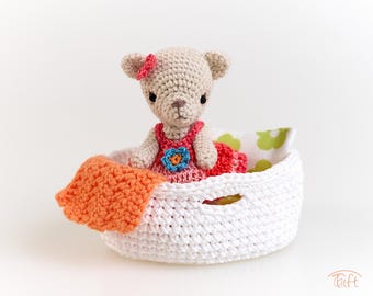 Miniature Amigurumi Bear Bella: Handmade Crochet Plush with Basket Bed & Accessories