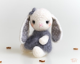 Handmade Mohair Bunny Plush: Collectible Amigurumi Doll with Removable Dress