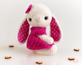 Tiny Plush Bunny Melissa: Jointed Amigurumi Rabbit in Merino Wool Dress