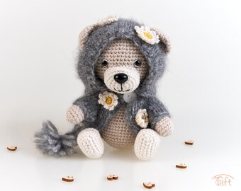 Laura Teddy Bear: Handmade Crochet Art Doll with Hooded Cardigan