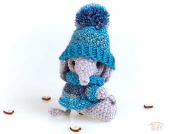 Miniature Jointed Elephant: Handmade Plush Amigurumi in Removable Knitted Clothes