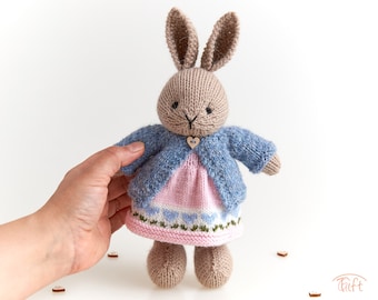 Amigurumi Bunny Olivia – Handmade Knitted Plush Toy with Dress & Cardigan