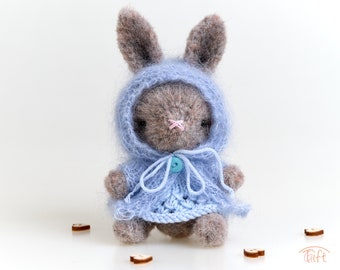 Handmade Miniature Alpaca Teddy Bunny: Collectible Plush Toy in Blue