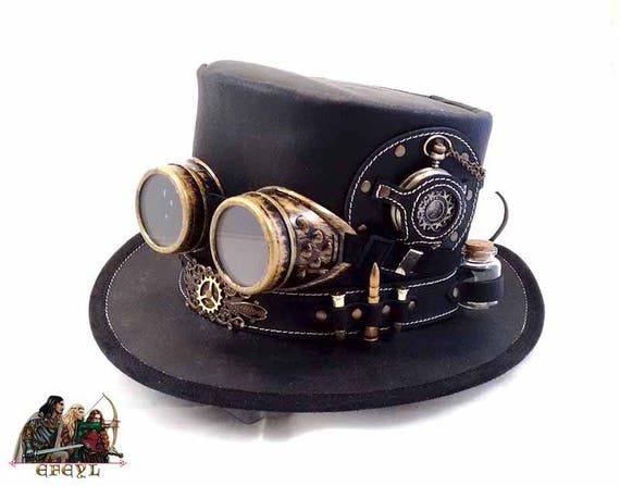 Steampunk Leather Decorated Top Hat Time Traveller With  display picture 2