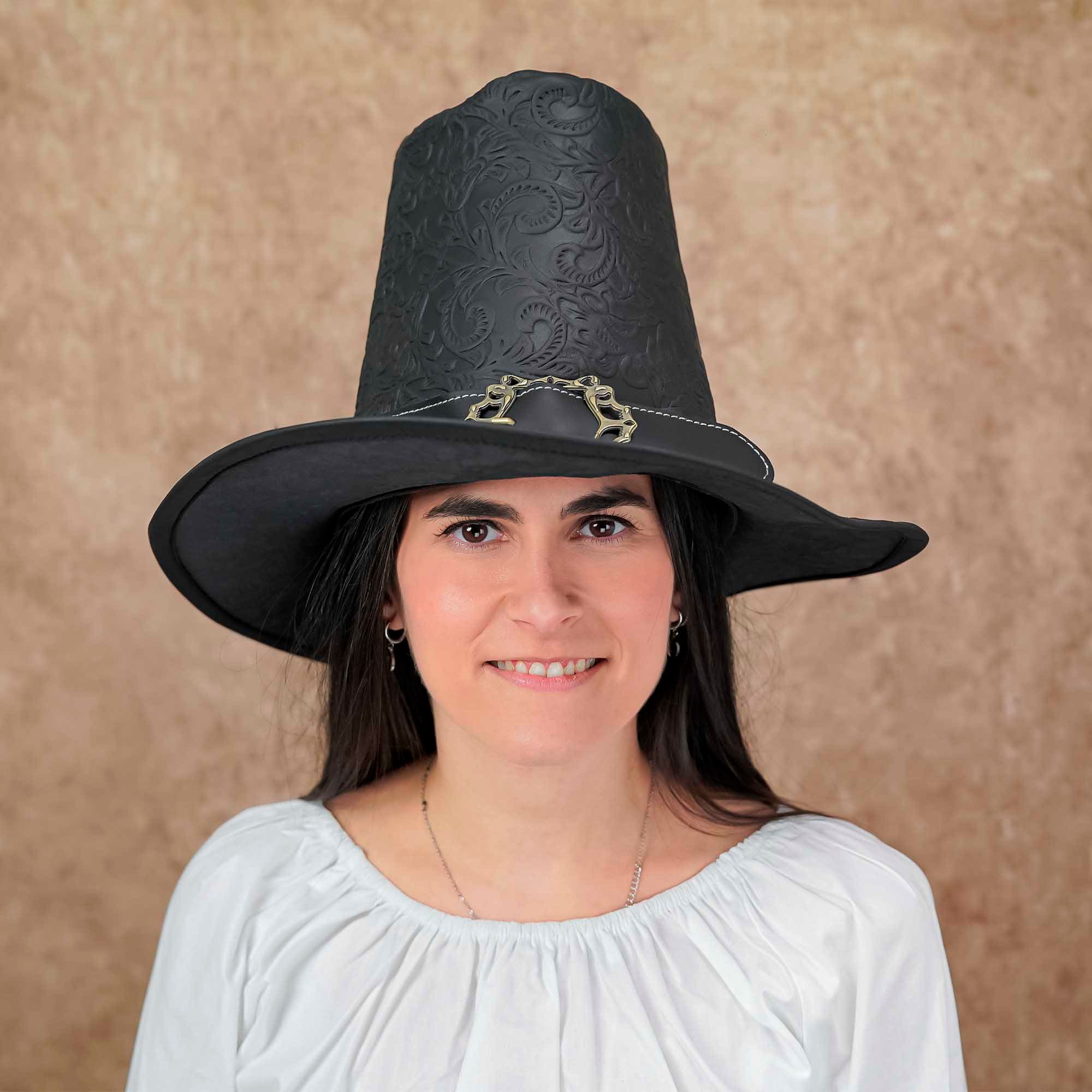 Pilgrim, Witch Hunter Embossed Leather Deluxe Hat 17-18th Century