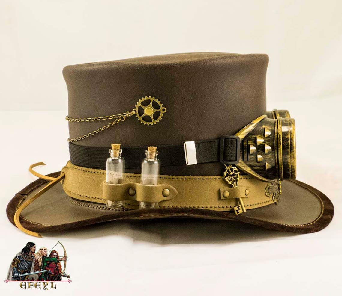 Steampunk Leather Decorated Top Hat Time Traveller With Goggles Etsy steampunk-leather-decorated-top-hat-time-traveller-with-goggles-etsy