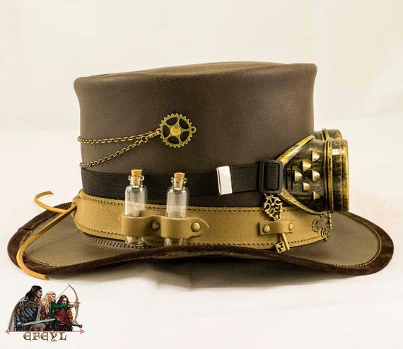 Steampunk Leather Decorated Top Hat Time Traveller With  display picture 1
