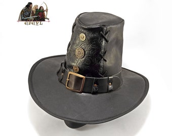 Sombrero de cuero genuino estilo cazador de brujas de Warhammer o Witcher