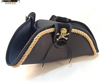 Sombrero de pirata de cuero auténtico. Nuevo.
