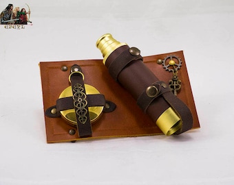 Accesorio de cinturón Steampunk, conjunto pirata y explorador de Marco Polo con catalejo y brújula funcionales.