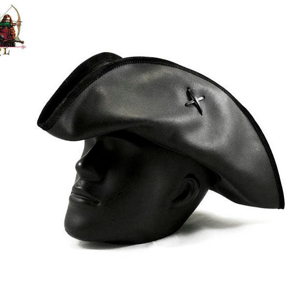 Jack Sparrow Pirate Black Sails taille L chapeau tricorne en cuir véritable