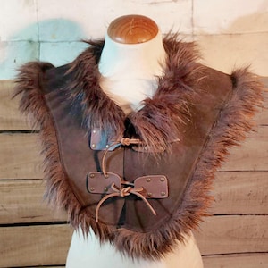 Tribal shaman leather and fur pelerine, cape or cloak