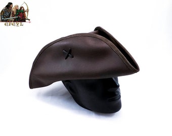 Sombrero tricornio de cuero genuino de Jack Sparrow Pirate Black Sails