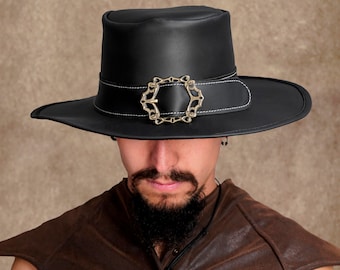 Sombrero de cuero genuino estilo Solomon Kane, cazador de brujas
