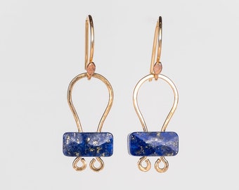 Lapis Lazuli Omega Dangle Earrings | Small | 14k Gold Filled | Hand-Hammered
