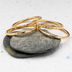 Thin Stacking Rings | Gold Filled Set of 4 | Midi Ring | Hammered Ring | Lined Ring | Notched Ring | Thin Gold Rings | Minimalist Rings