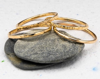 Thin Stacking Rings | Gold Filled Set of 4 | Midi Ring | Hammered Ring | Lined Ring | Notched Ring | Thin Gold Rings | Minimalist Rings