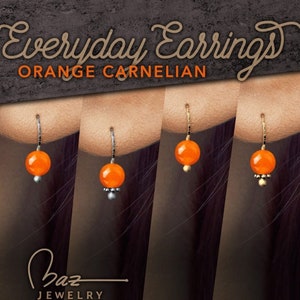 Orange Karneol Alltag Ohrringe | Kleine 6 mm | Sterling Silber, 14K Gelbgold oder Gold gefüllte Ohrdrähte | Elegant Zierlich Einfach | Jungfrau