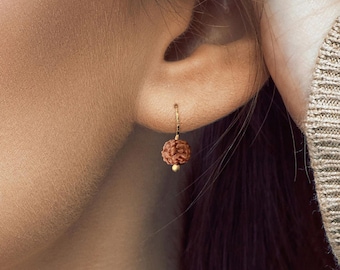 Rudraksha Bead Gold Earrings | Small Size 6mm Everyday Earrings | 14K Gold Filled | Women Gift for Her Elegant Dainty Simple