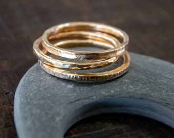 3er Set Handgehämmerte Goldringe – 14K, 18K Massivholz oder Goldfill
