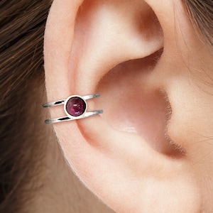 Red Garnet Ear Cuff Sterling Silver | Aquarius Birthstone | Gemstone | Dainty Cute Gift for Her | Modern Minimal Cartilage Earrings