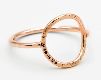 Handmade Rose Gold Fill Open Circle Ring – Textured Sterling Silver