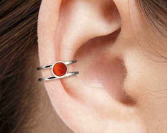 Handmade Carnelian Ear Cuff – Sterling Silver – Dainty Minimalist Birthstone