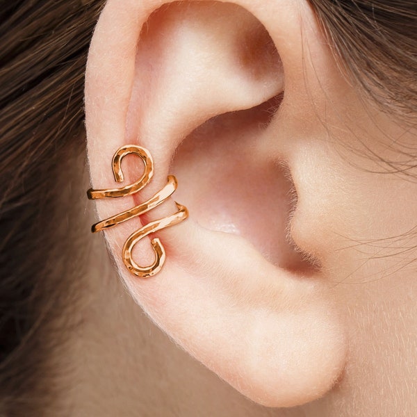 Double Scroll Ear Cuff | 14K Rose Gold Ear Cuffs | 14K Rose Gold Filled | Hand-Hammered | Trendy in Fashion Earcuff Non-Pierced Earring