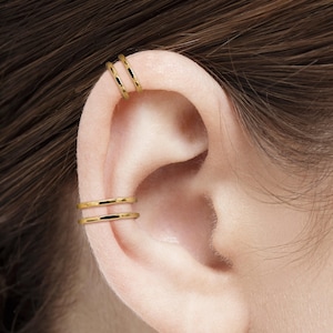 14k Gold Ear Cuffs Double Wire | Dainty Jewelry | 14k Yellow Gold Fill or Solid Gold, Gifts for Her Modern Minimal Earcuff Cartilage Earring